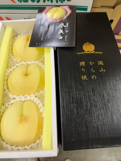 冈山冬美白桃礼盒 Okayama Toubihaku White Peach Gift Box 1.8kg± (3pcs) | Premium Peach from Okayama | Heng Fruits Singapore
